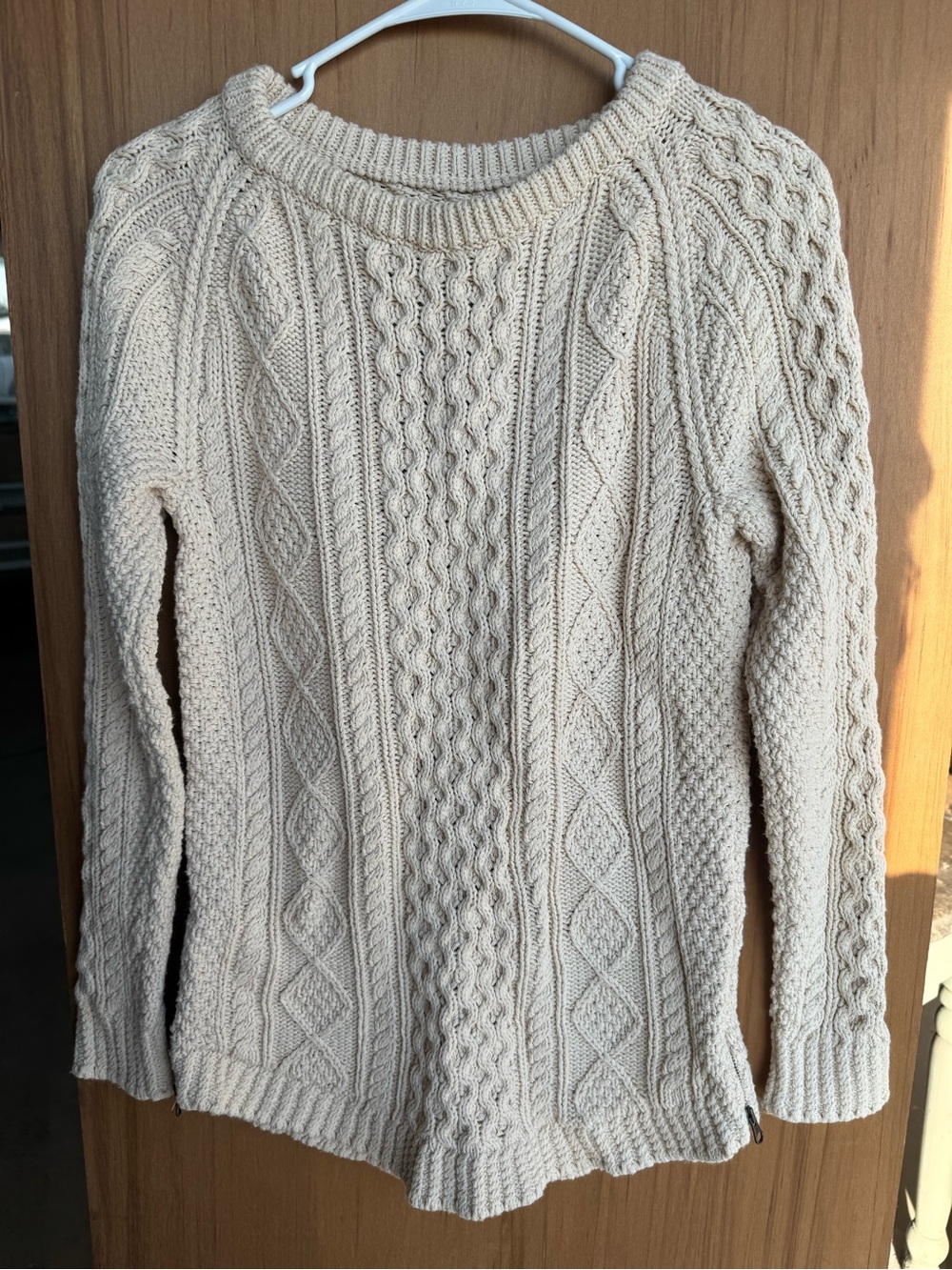 L.L. Bean Signature Cable Knit Fisherman Sweater 100% Cotton Cream Cottagecore